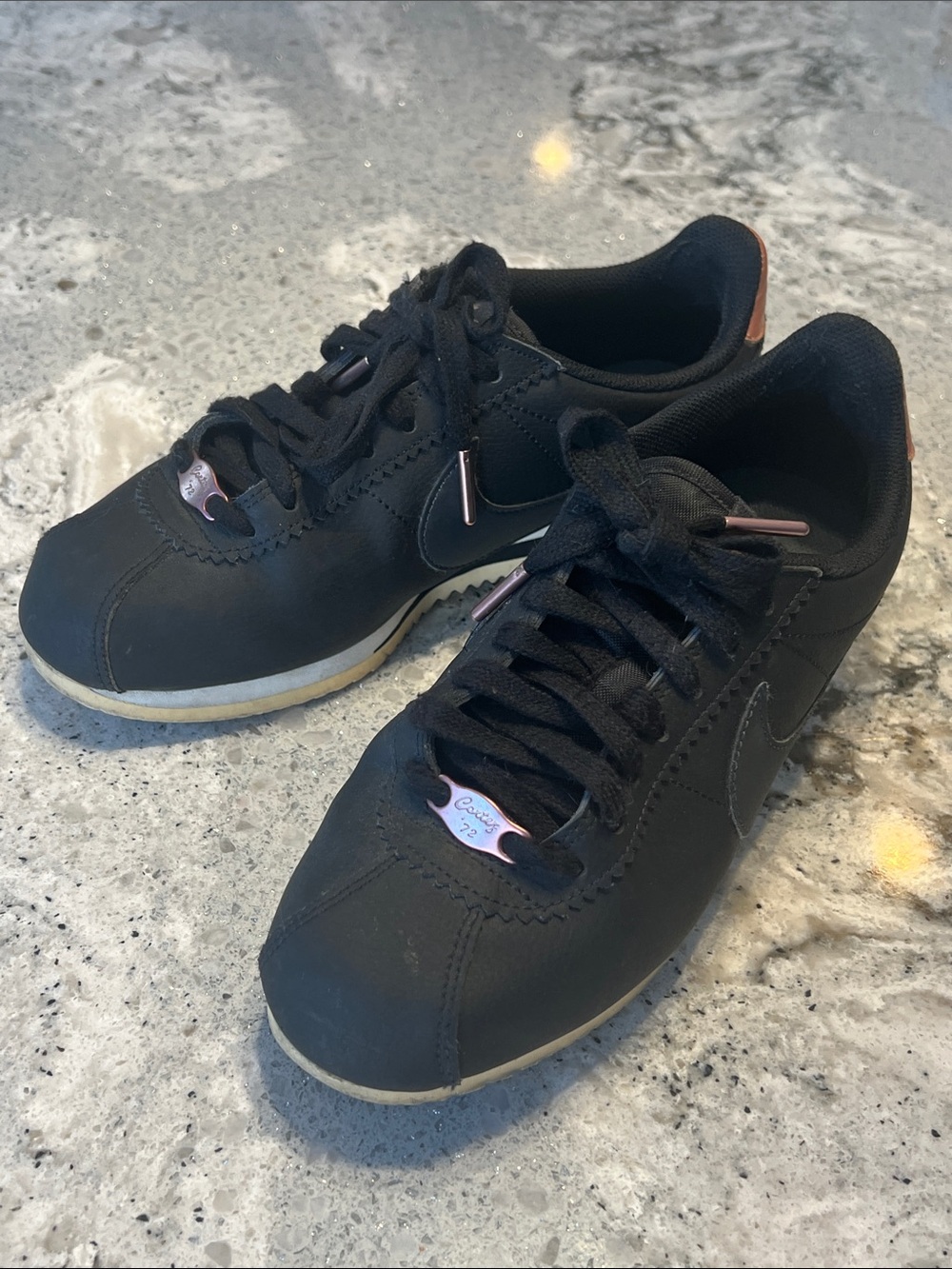 Nike Classic Cortez Bronze Heel Black Leather Sneakers Size 6.5 Like new - Picture 8 of 9